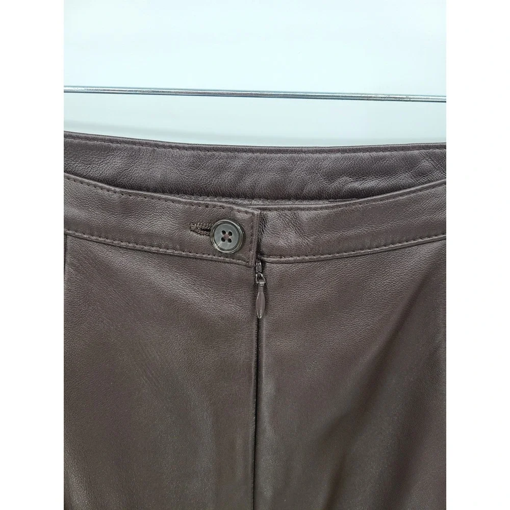Y2K Vtg Talbots Dark Brown Genuine Leather Skirt 12 Petite Classic Pencil Women